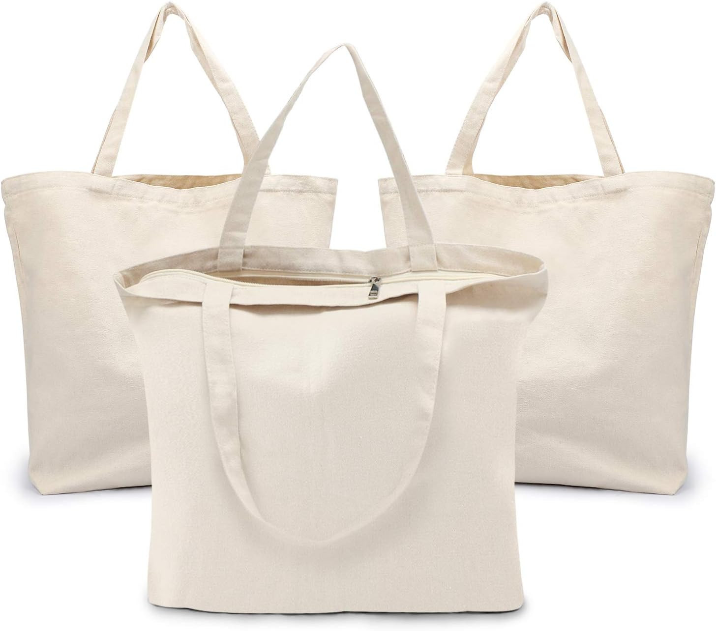 Blank Tote Canvas Bag with Zipper, 3Pcs 19.7X15.7 Inch Bags with Handles, 12O…