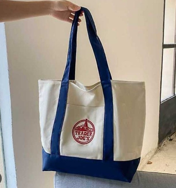Trader Joe’s Bag Canvas Reusable Heavy Cotton Basic Style Shopping Navy Large
