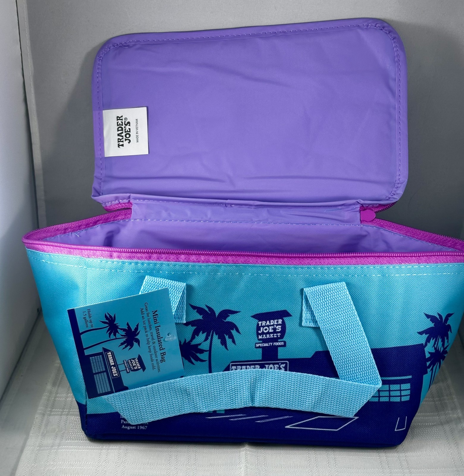 Trader Joe’s Mini Insulated Tote Bag 1.5 Gal Cooler Summer 2026 Turquoise