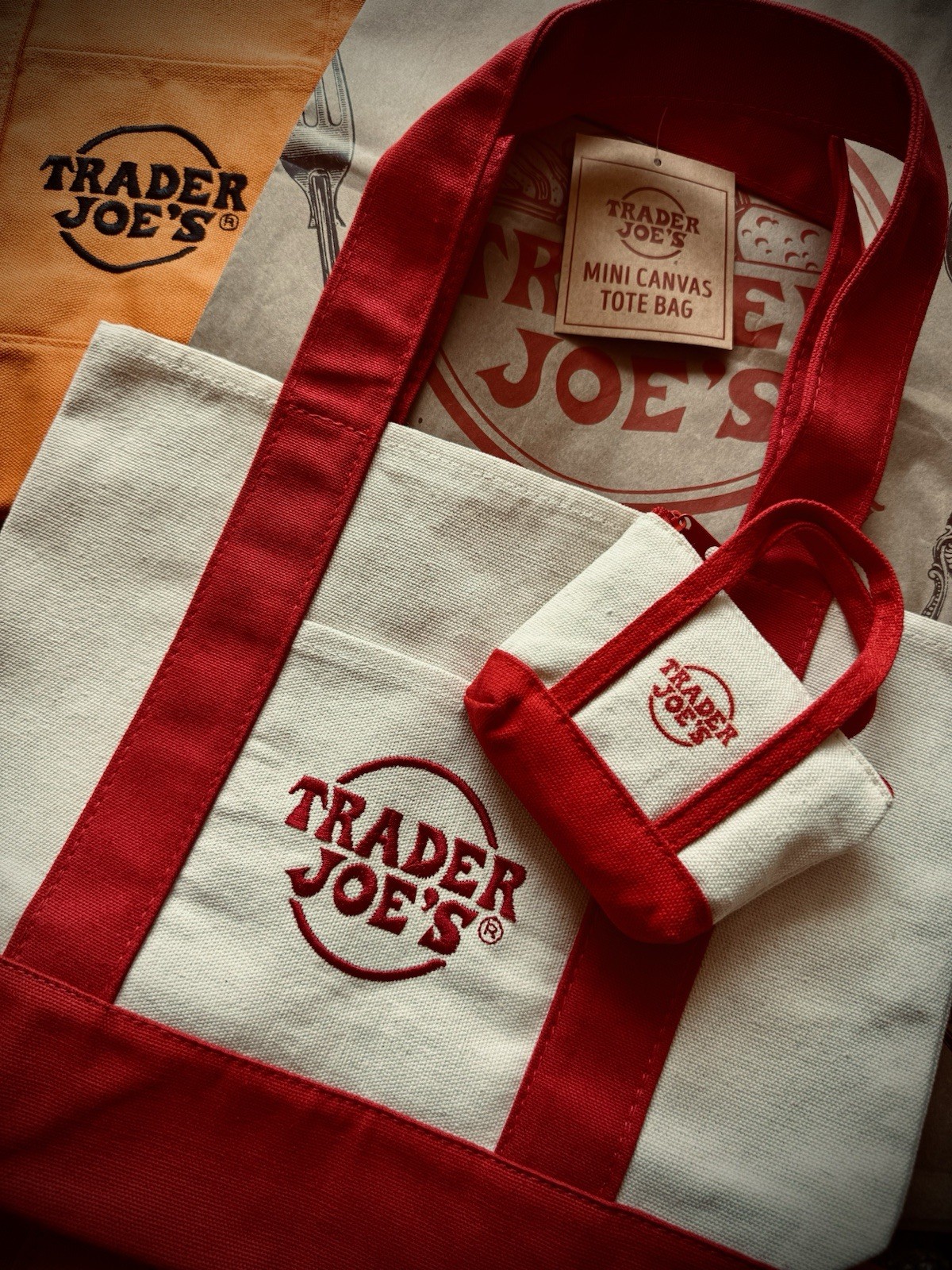 Trader Joe’s Brand New Mini&Micro Tote Bags Red/White color