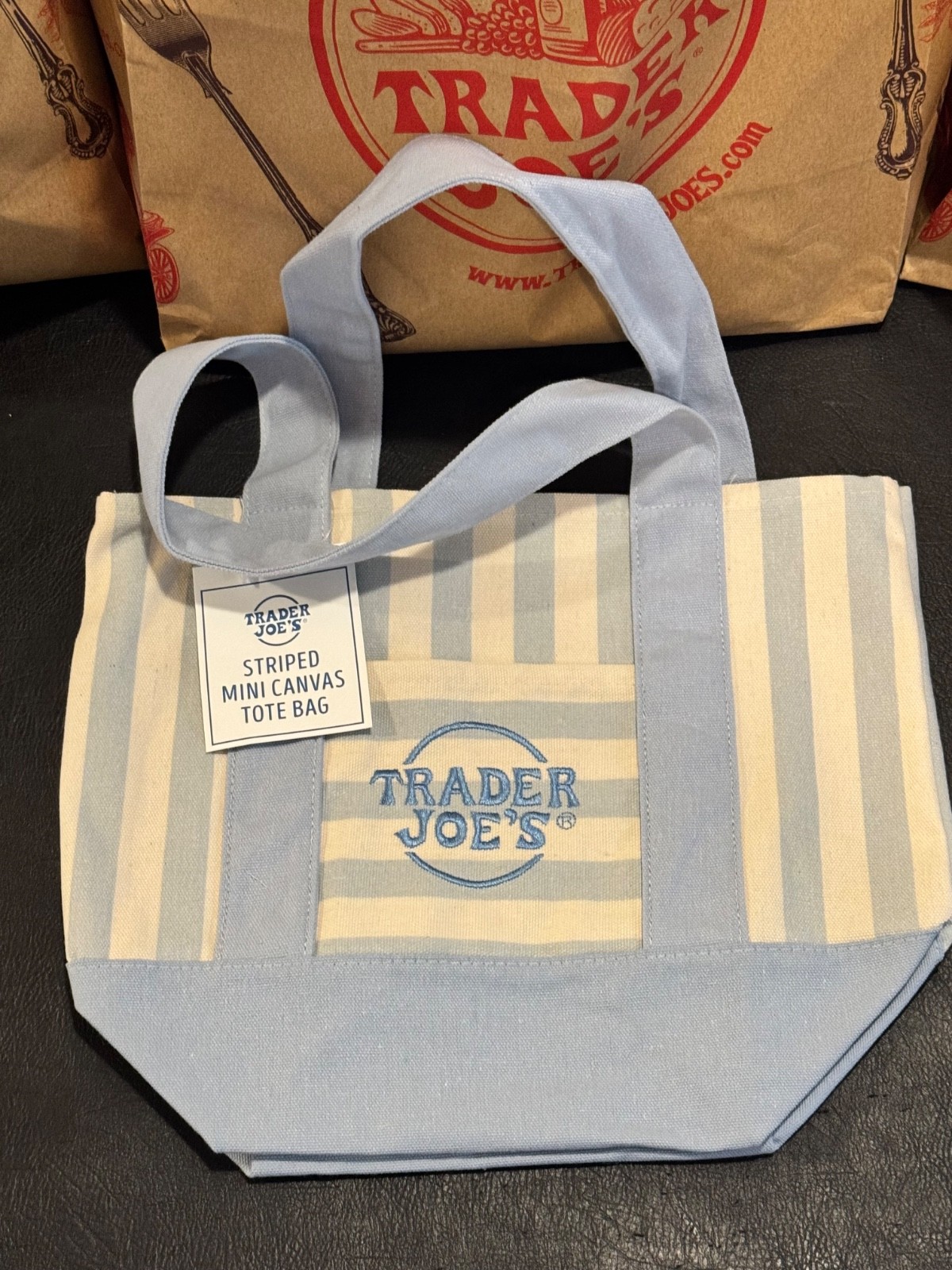 Trader Joe’s Pastel Stripe Mini Canvas Tote Bags Limited Edition Set Of 4