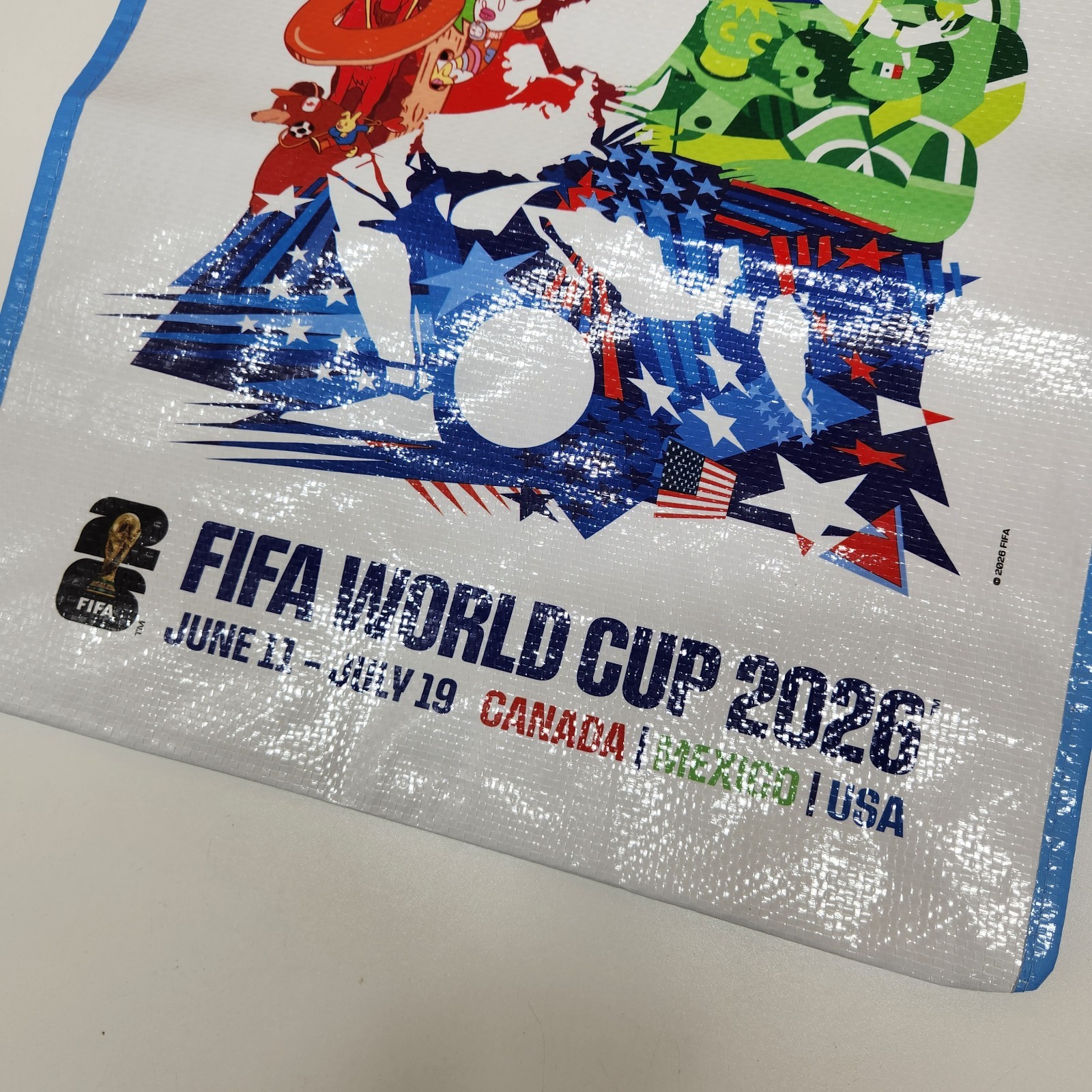 FIFA World Cup 2026 Reusable Large Tote Bag White Blue Multicolor Graphic