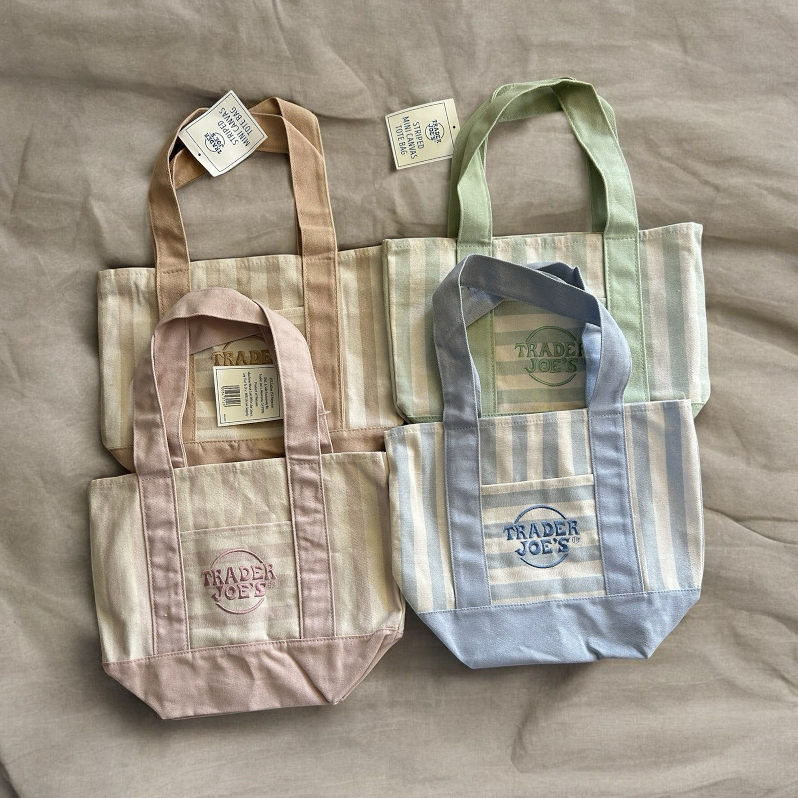 Trader Joe’s Mini Canvas Tote Reusable Shopping Bag Striped Multicolor 4-Pack