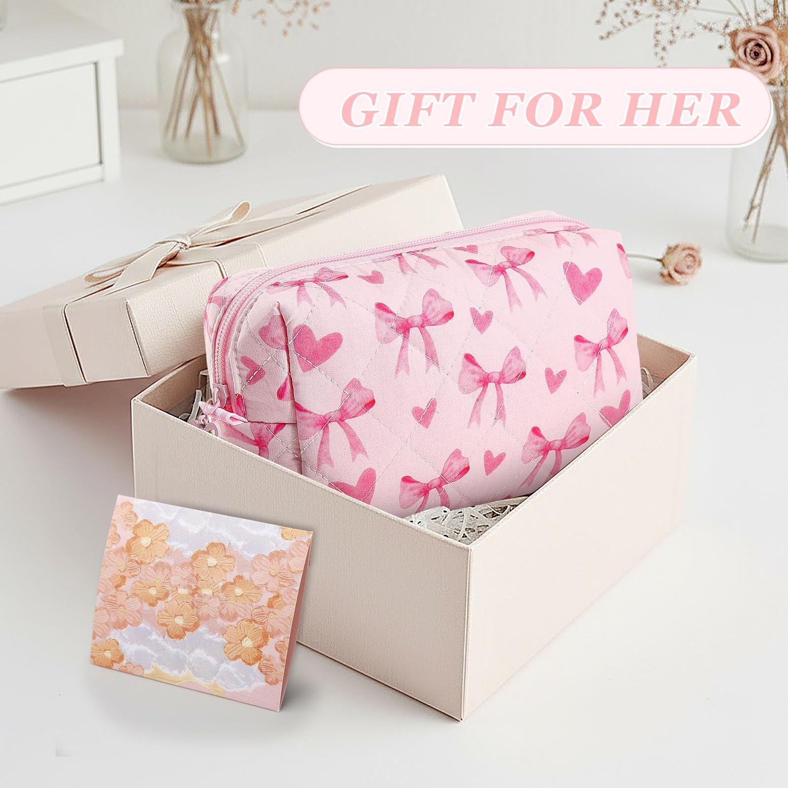 Paterr Cotton Quilted Makeup Bag Valentine Bridesmaid Gifts Small Cute Pink
