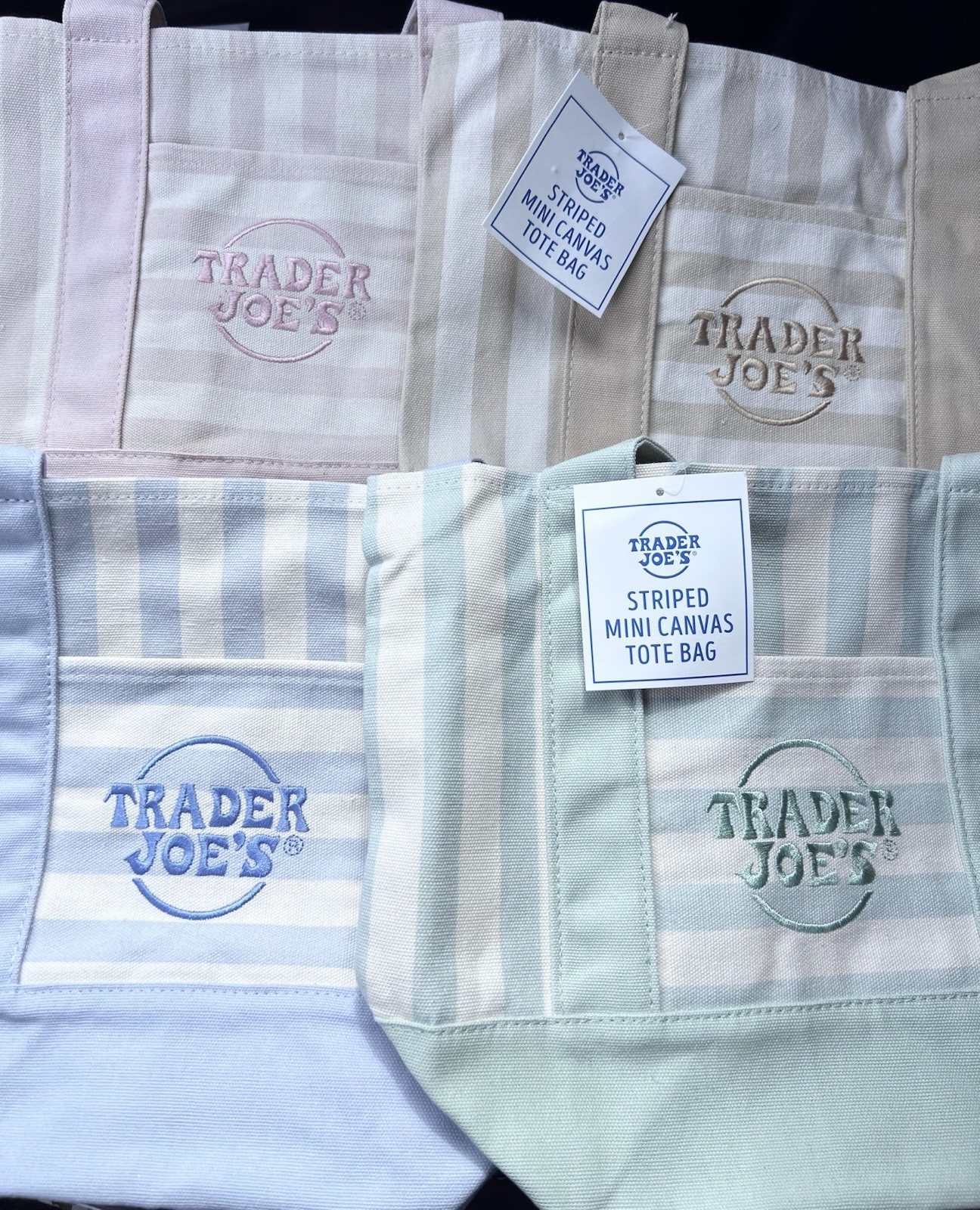 Trader Joe’s Mini Pastel Stripe Tote Bag 2026 Limited Edition Set of 4