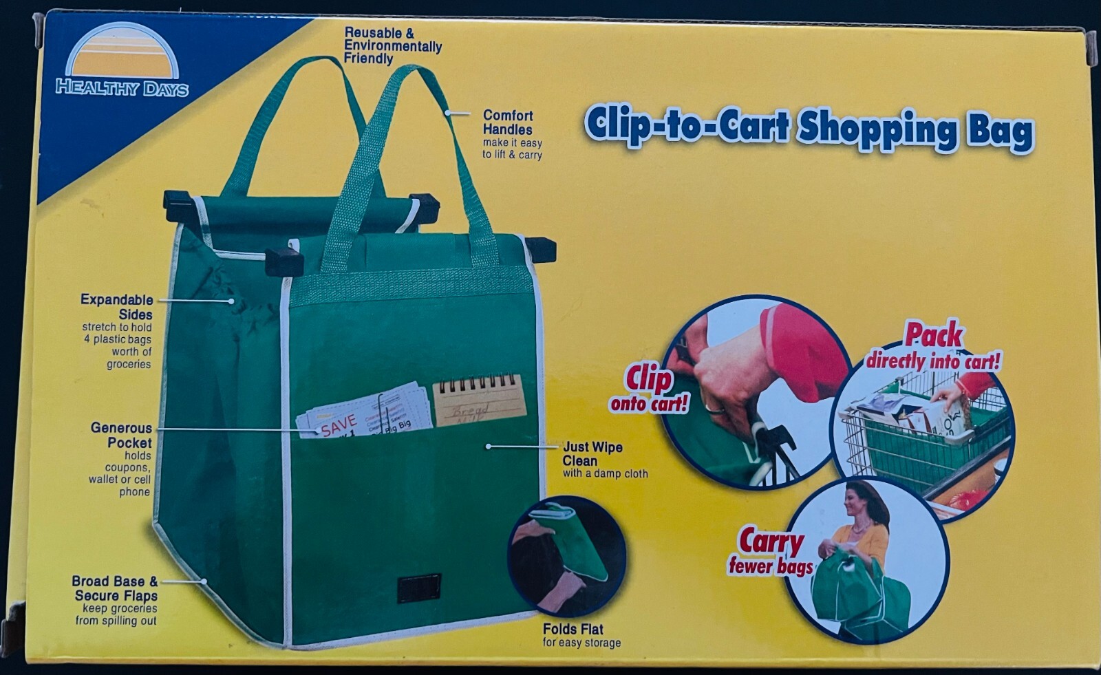 Clip to Cart Shopping Bag Reusable Folds Flat