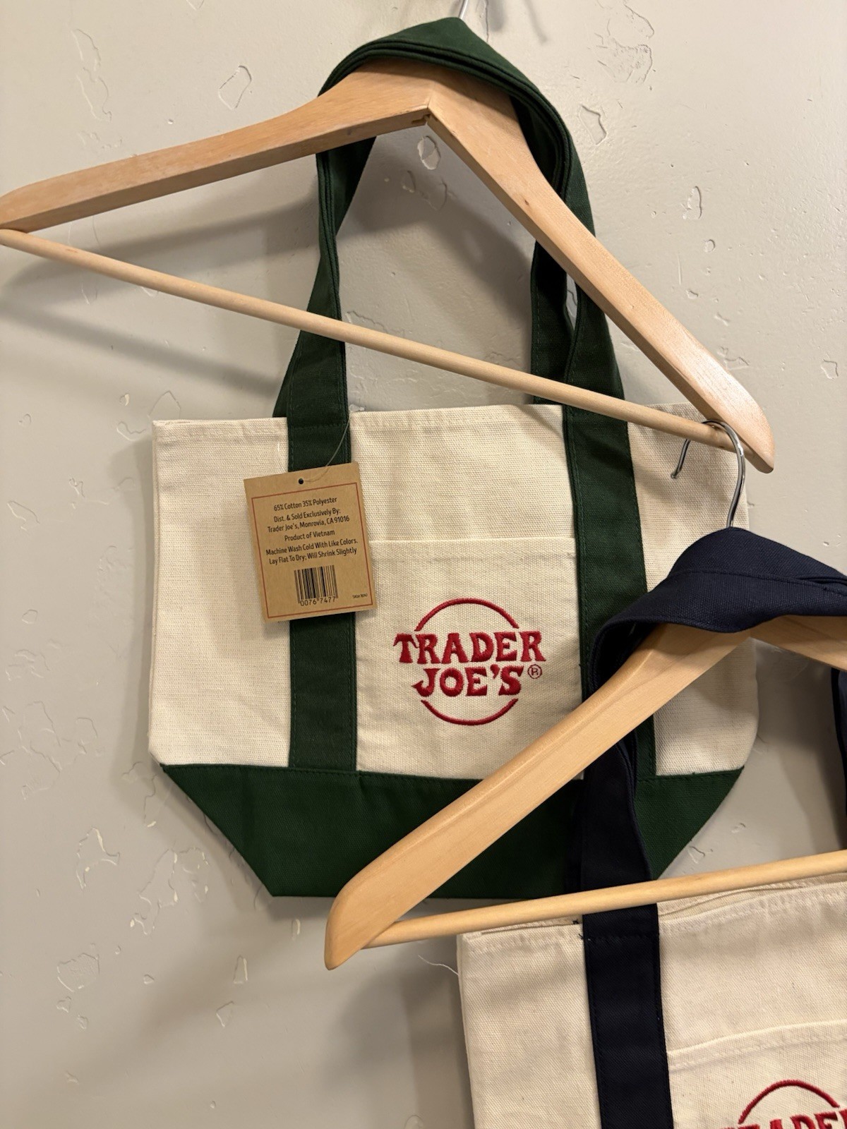 Trader Joe’s NWT (Lot of 2) Blue Mini and Green Mini Canvas Tote Bags 12x10x5