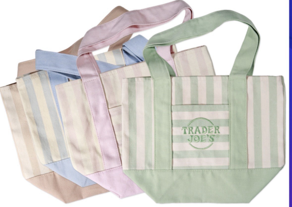 NWT Trader Joe’s Mini Pastel Stripe Canvas Tote Bag Limited Edition Set Of 4