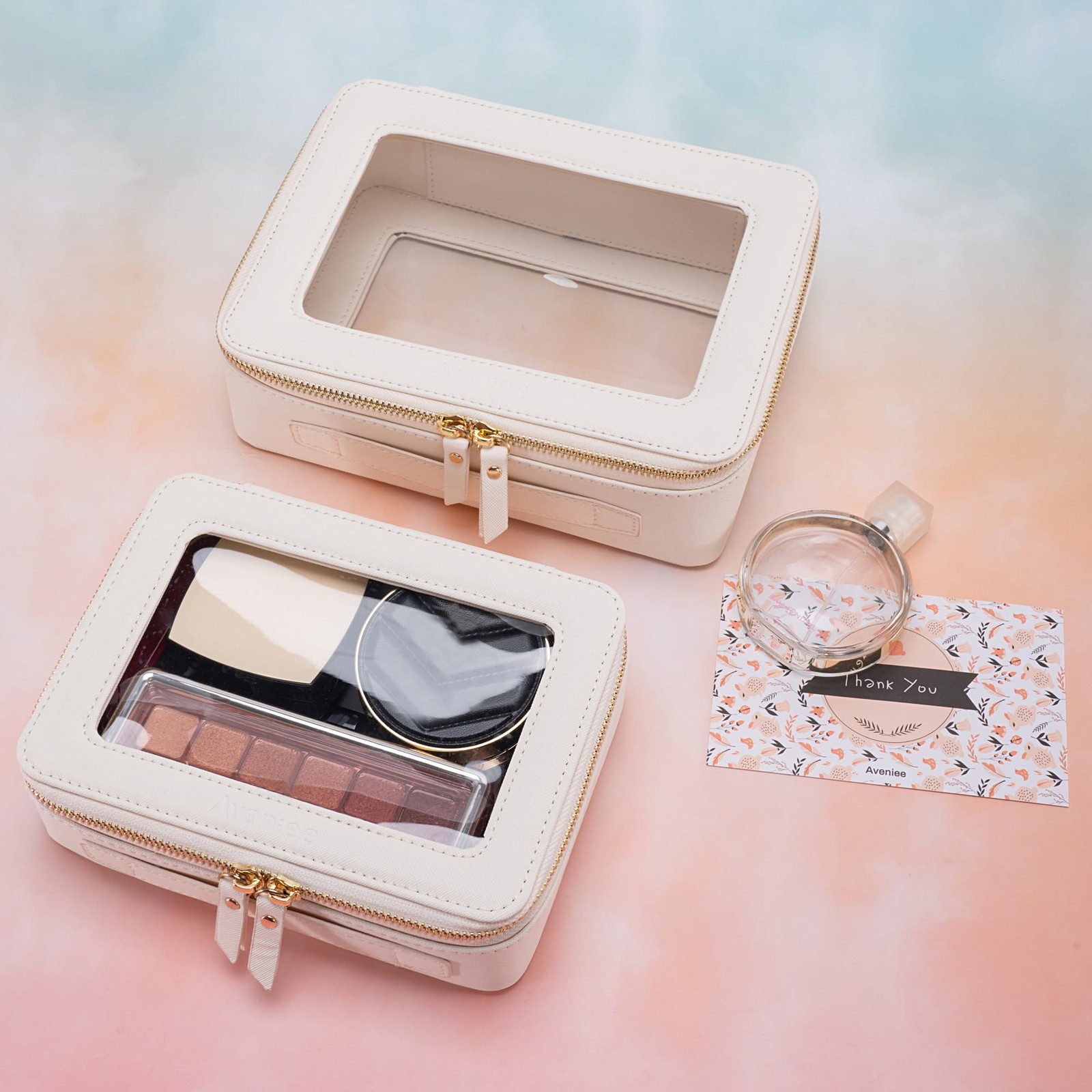 Aveniee Clear Makeup Bag Organizer, Travel Toiletry Middle, Off-White
