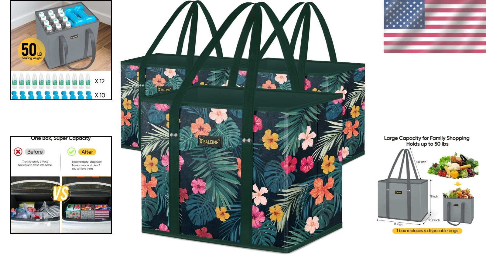 Ultra-Sturdy Blossom Season Reusable Grocery Bags – 3-Pack Water-Resistant Totes