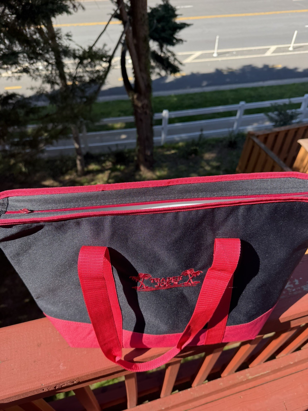 Trader Joe’s Large Reusable Insulated Grocery Cooler Tote Bag Black Red Freezer