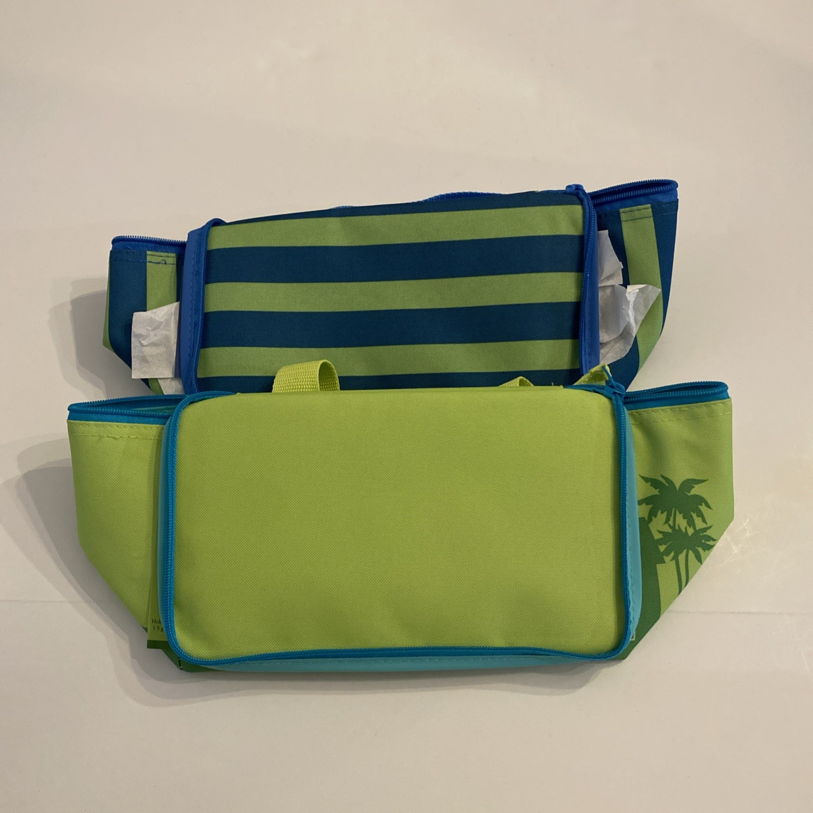 2 Trader Joe’s Mini Insulated Tote Bag 1.5 Gal Cooler NWT Lime Green & Striped