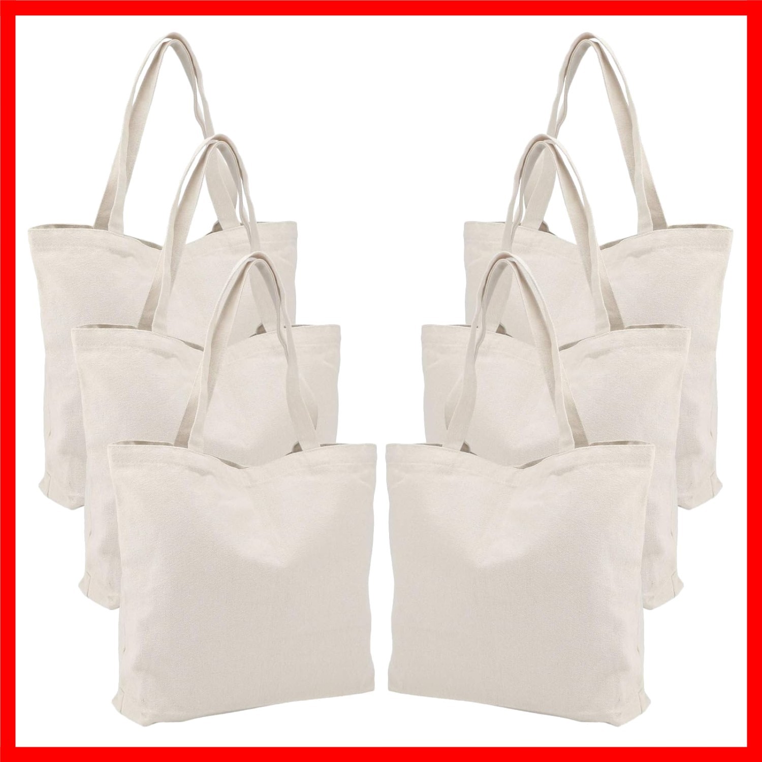 Canvas Tote Bag, 6 Pack Cotton Heavy Duty Handy Reusable Washable Grocery Sho…