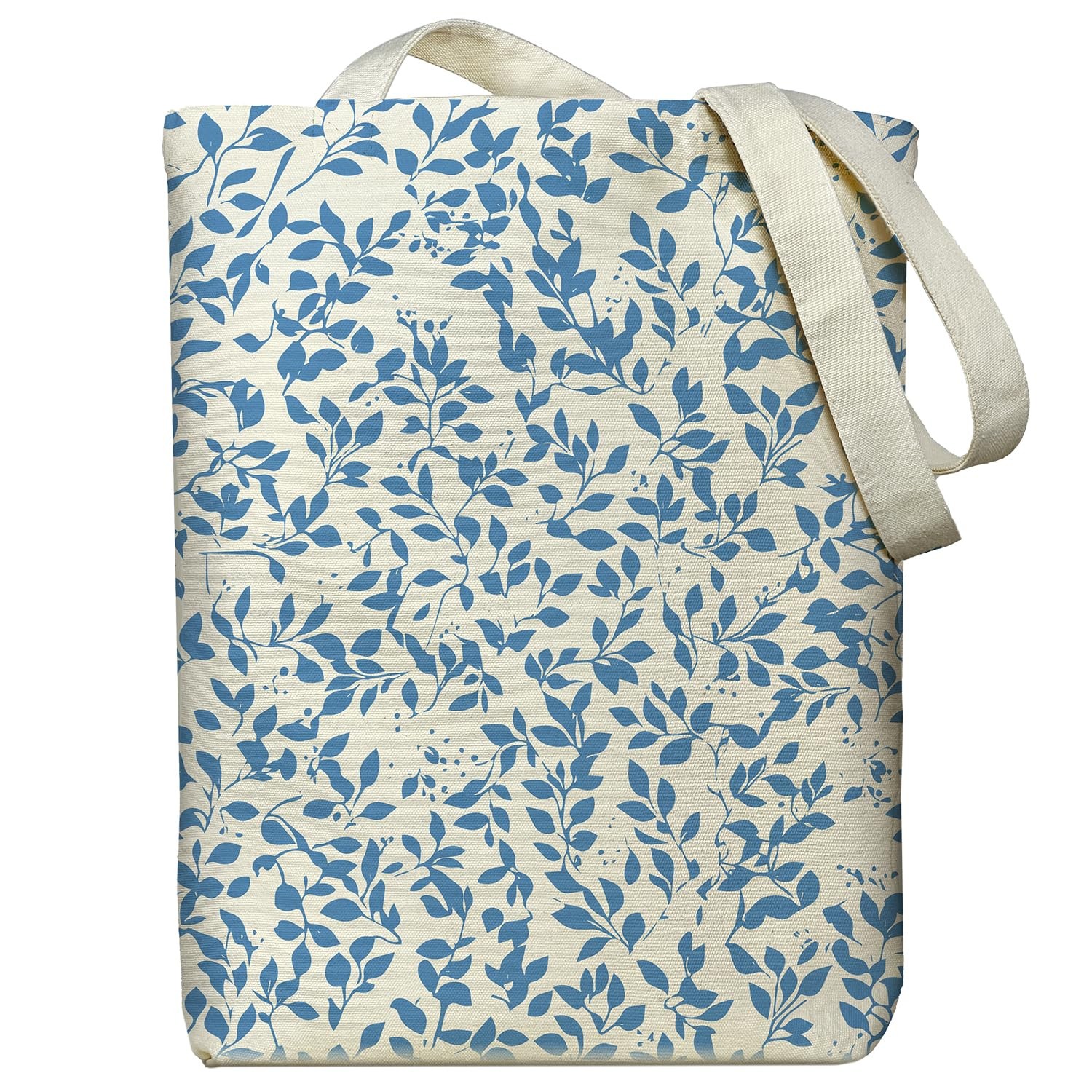 Canvas Tote Bag for Men and Women, Tote Bag With Zipper Pocket Blue Leaf Thic…