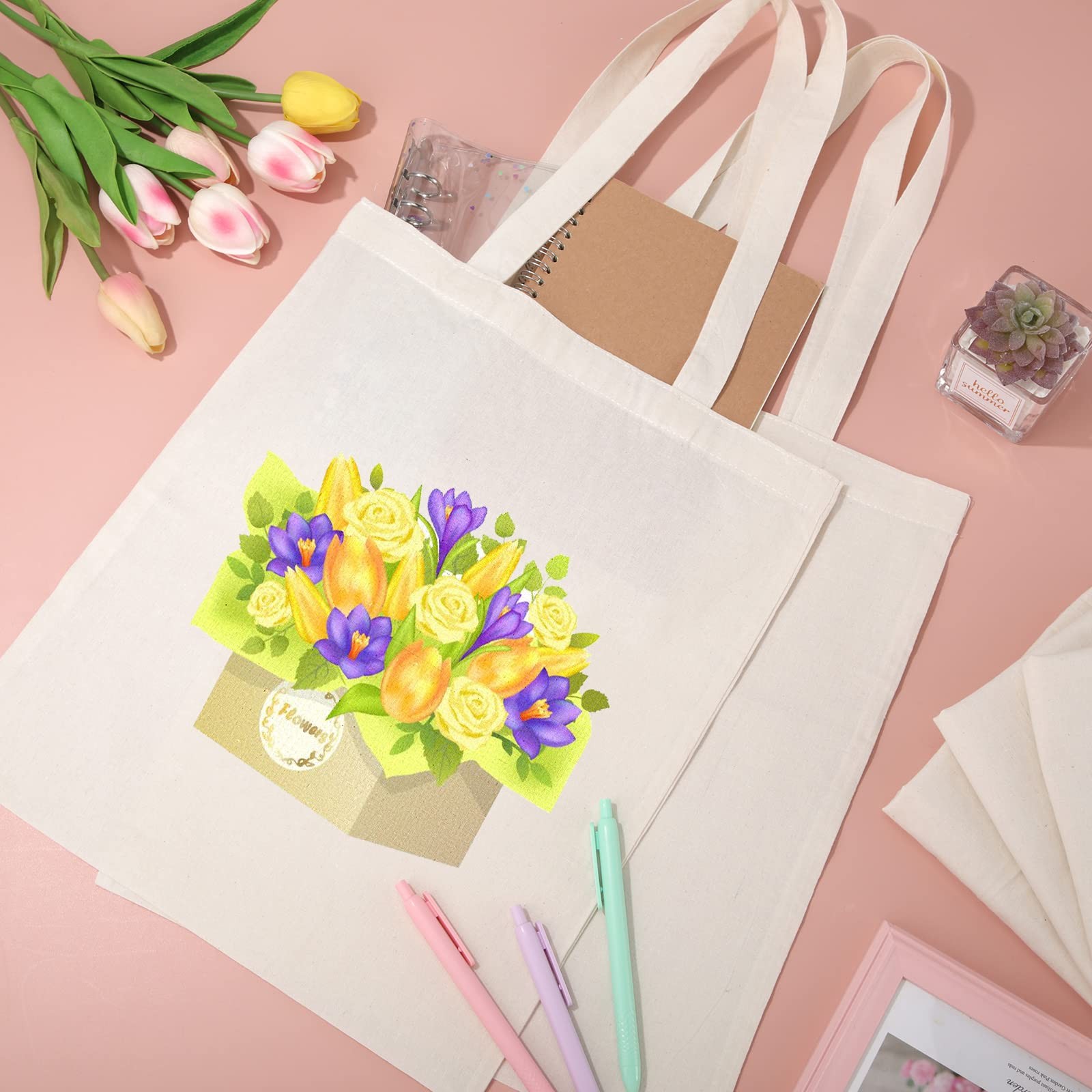 Reginary 36 Pack Canvas Tote Bags Blank Plain Canvas Bag Lightweight Reusable…