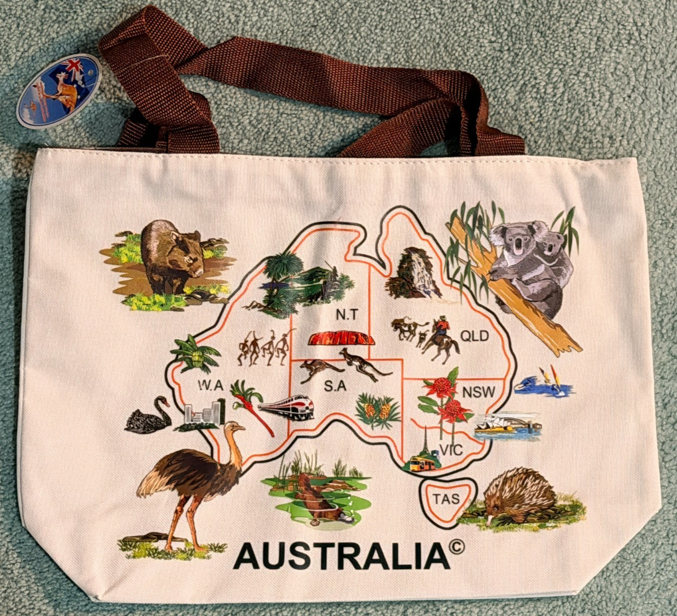 New Australia Branded Reusable Grocery Tote Bag Koala Bear Kangaroo Ostrich NWT