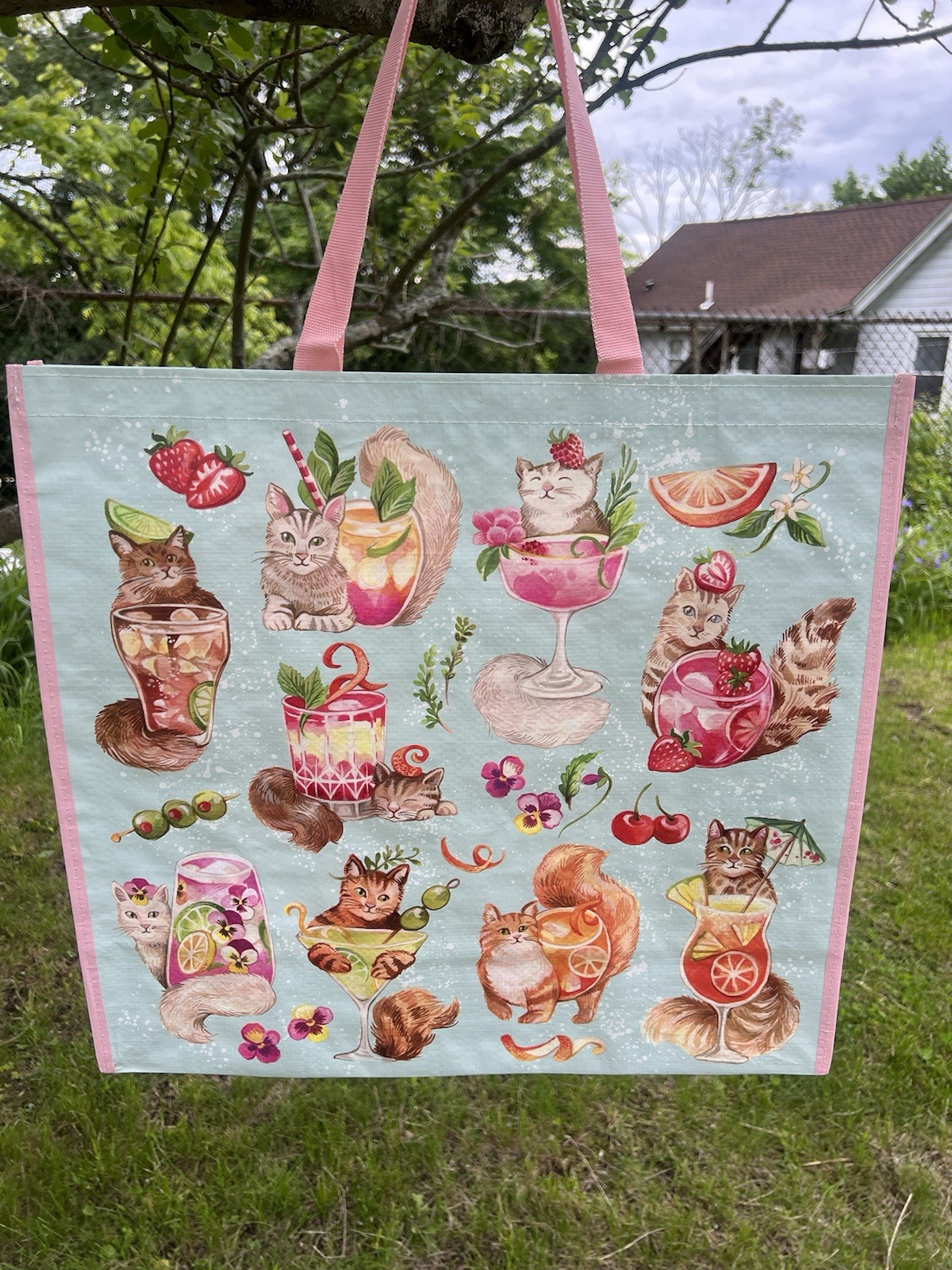 TJX Reusable Large Shopping Grocery Bag Tote CATS & COCKTAILS🍹 🍸