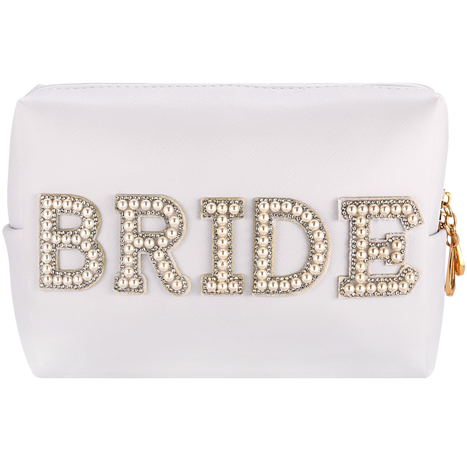 MIRIFRIGE Bride Patch MRS Cosmetic Bag,Pearl Rhinestone Letter Small, W