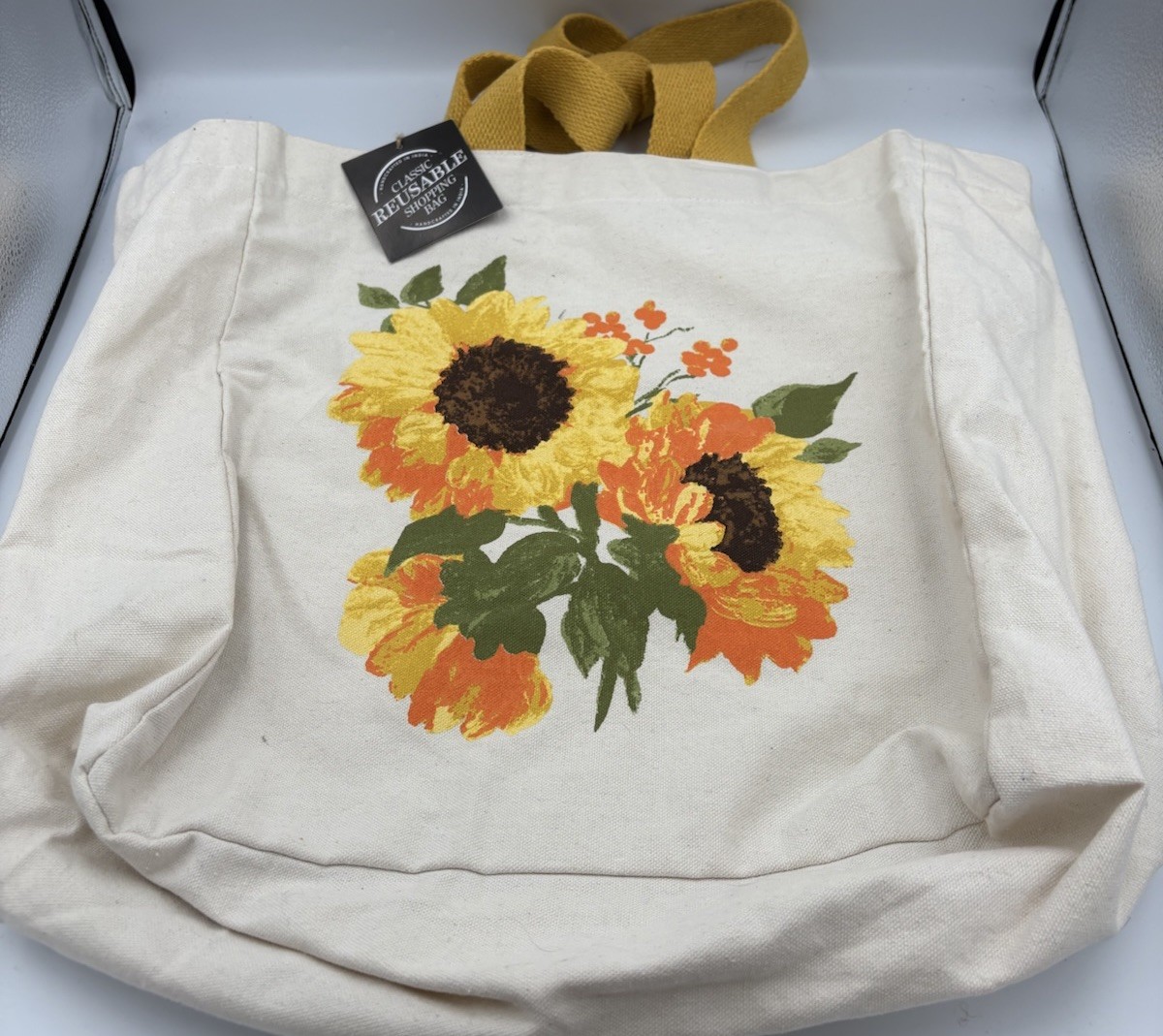 Sunflower Reusable Canvas Shopping Bag Handcrafted In India NWT