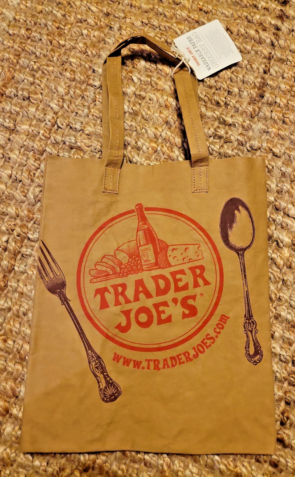NEW Trader Joe’s Reusable Washable Brown Natural Paper Shopping Grocery Tote Bag