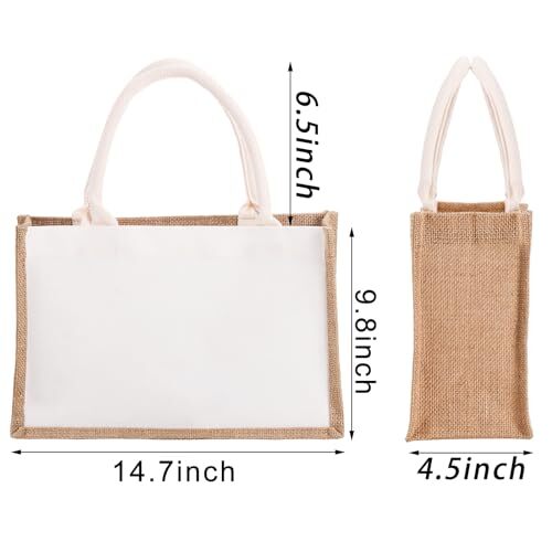 6 Pcs Jute Tote Bags Reusable Grocery Shopping Bags, 14.7×9.8×4.5 Inch
