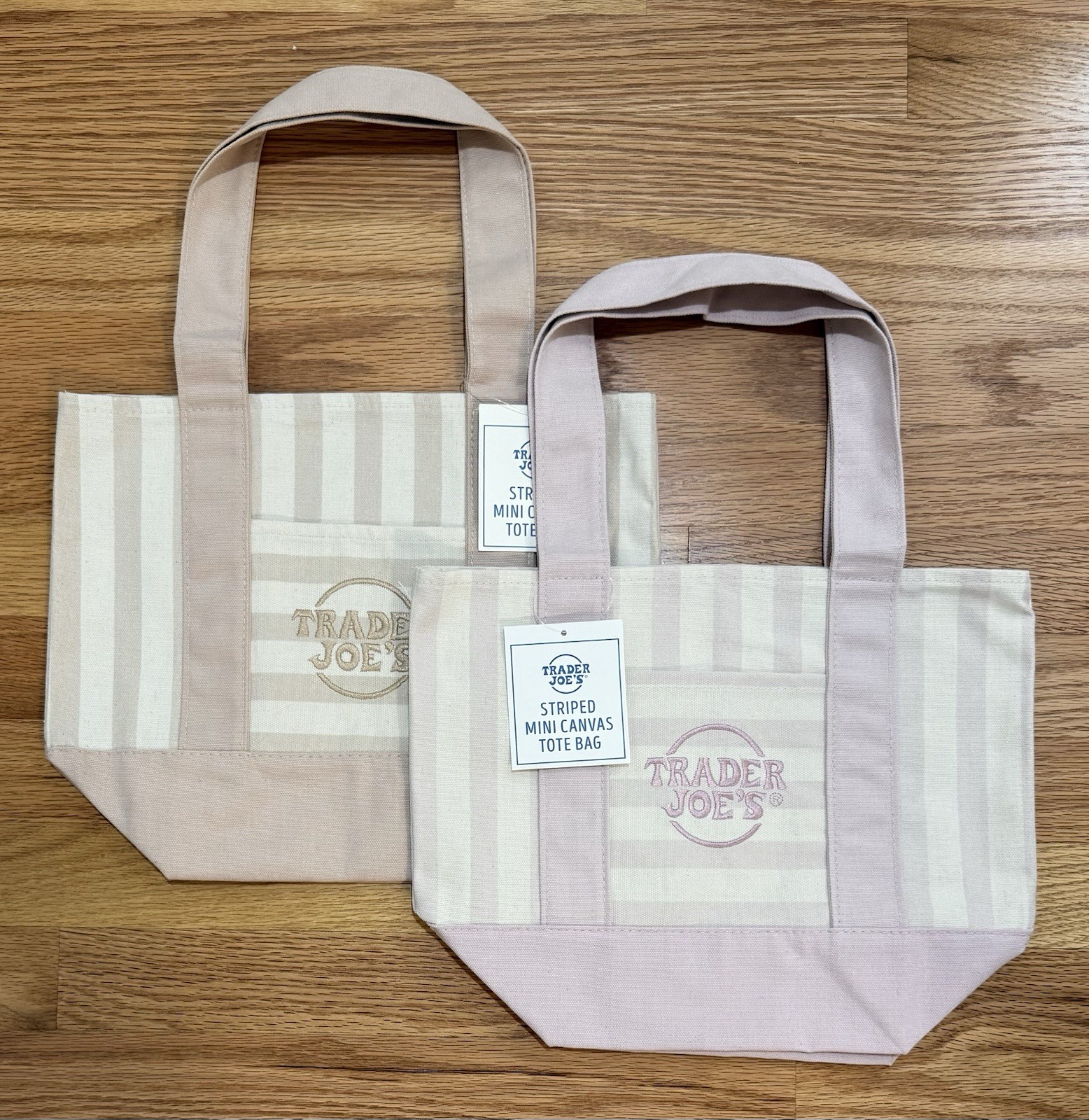 Trader Joe’s New!!! STRIPED Pink & Peach Colors Mini Tote Bags Set of 2, NWT.