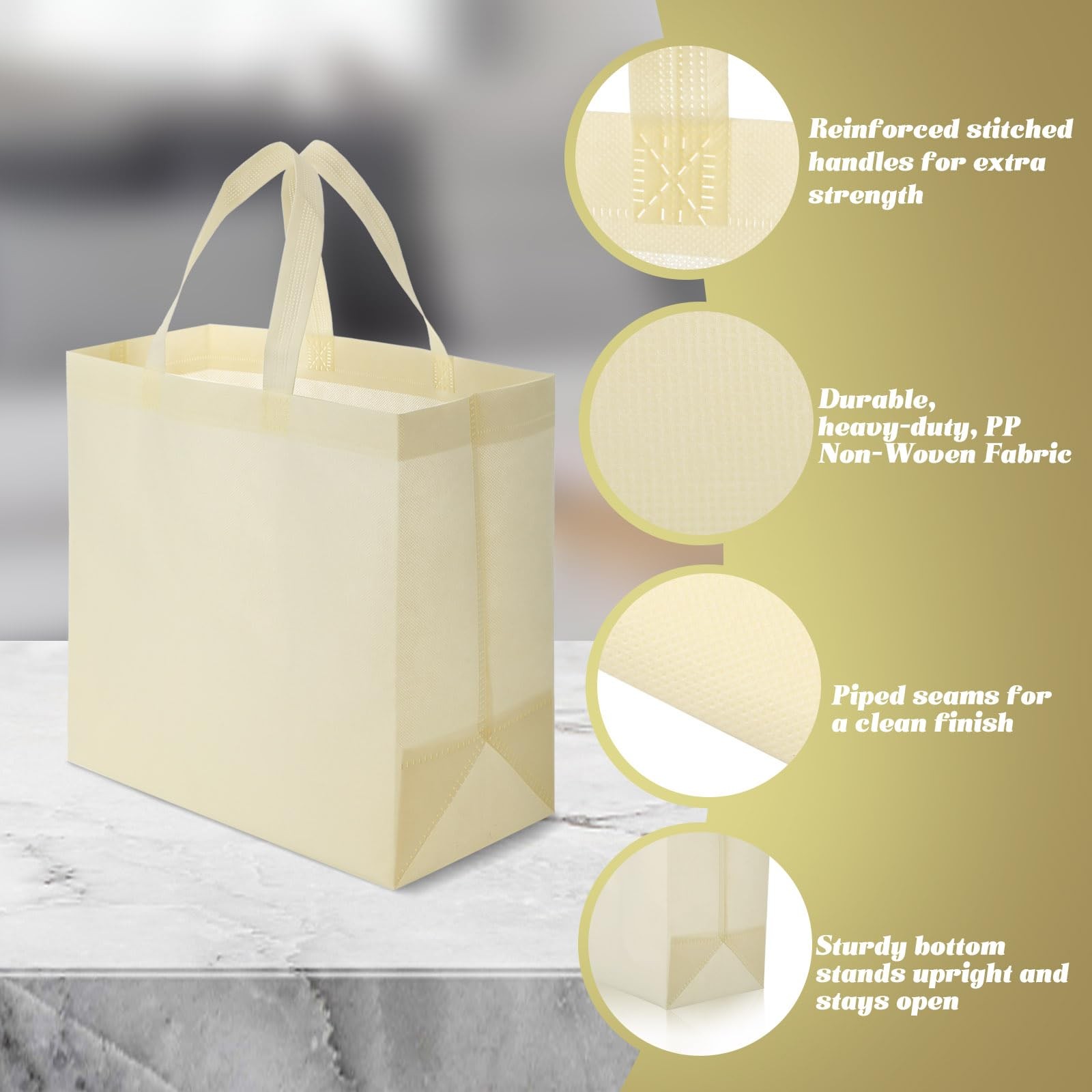 Reginary 100 PCS Reusable Totes Bags – Non Woven Grocery Handle Bags for Shop…