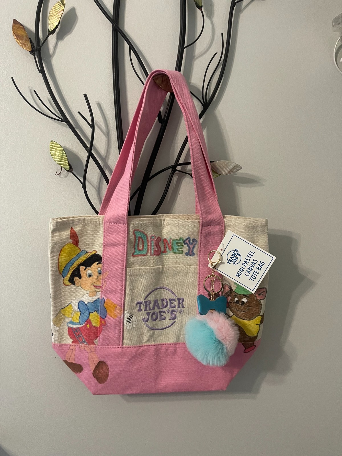 Disney Characters Hand Drawn Trader Joe’s Mini Light Pink Canvas Tote Bag