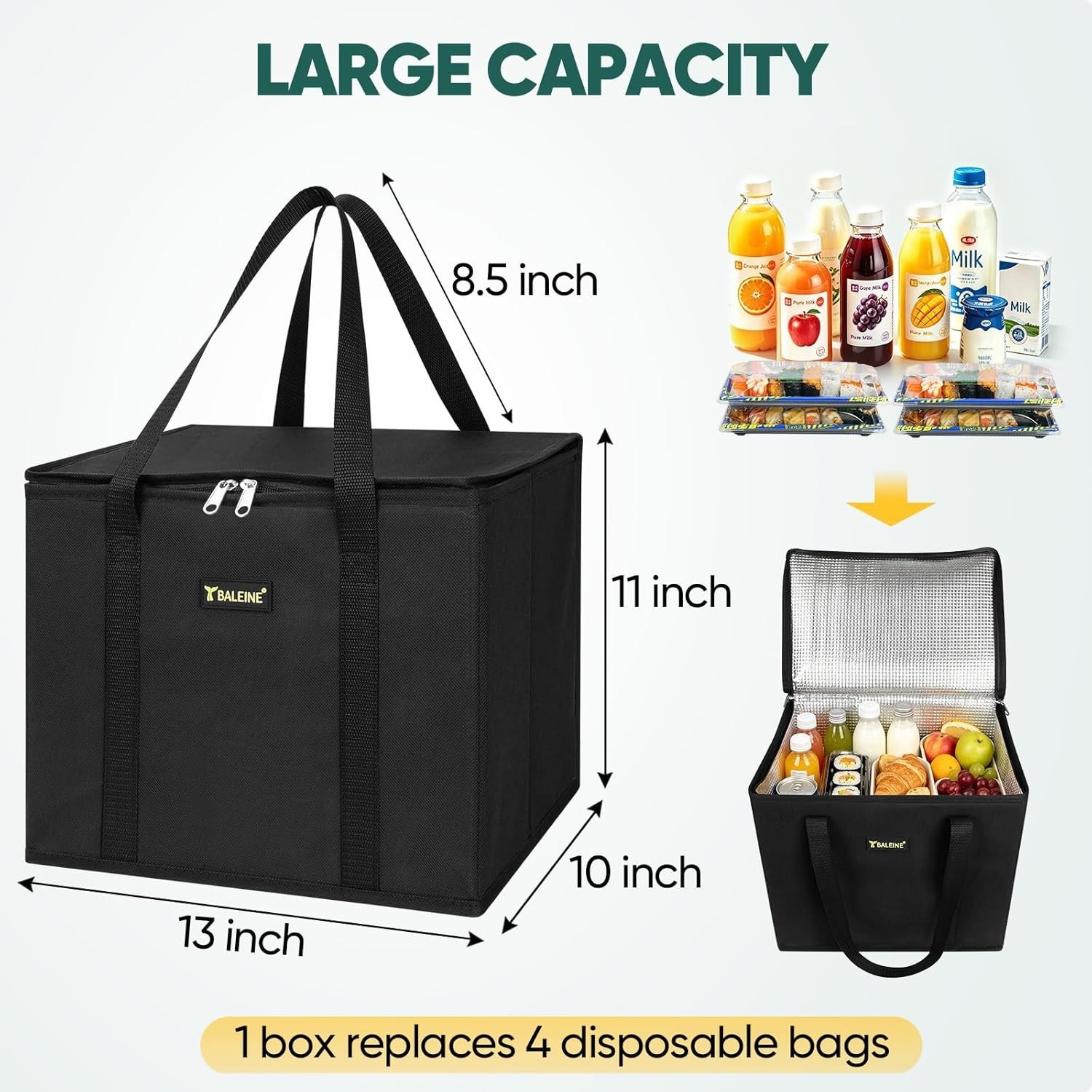 1Pk Insulated Reusable Grocery Bags, Foldable Shopping Bags for Groceries wit…