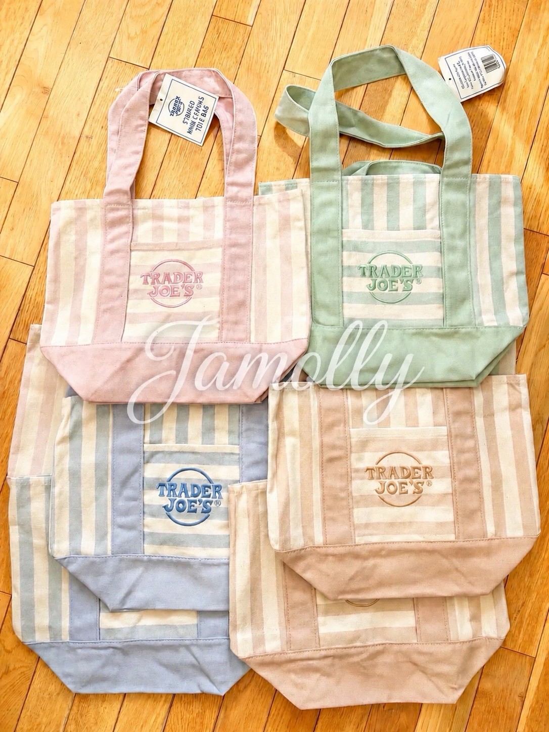 Trader Joe’s Striped Mini Canvas Tote Bags Multicolor Reusable 4-Pack
