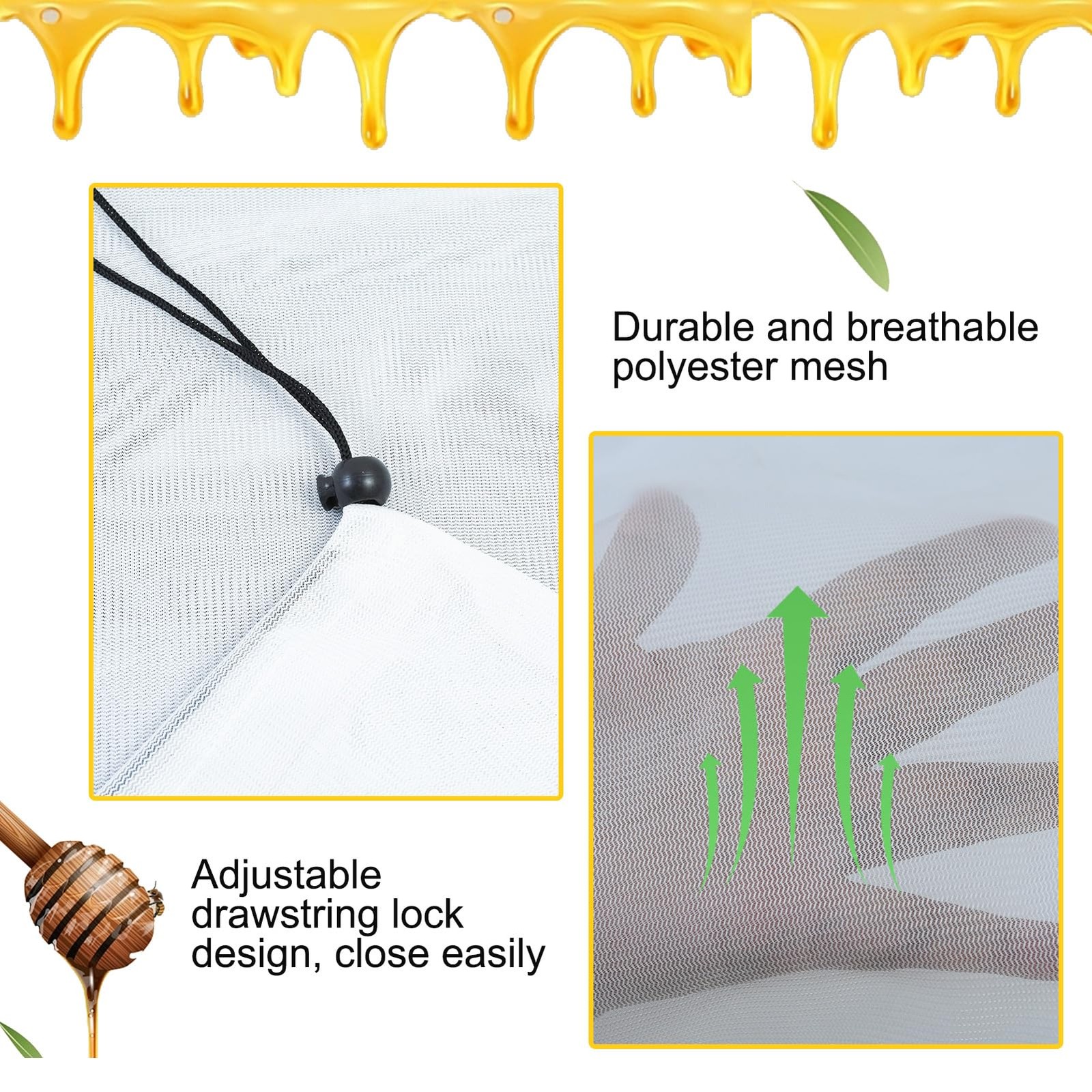 2 Pack Beehive Mesh Transport Bag, 35 × 37 Inch Breathable Bee Hive White-2