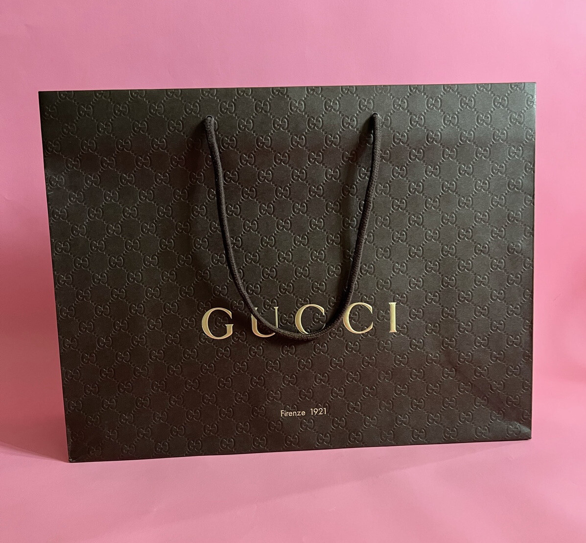 Gucci Paper Reusable Shopping Bag Rope Handle Brown 14″ x 19″ x 7″