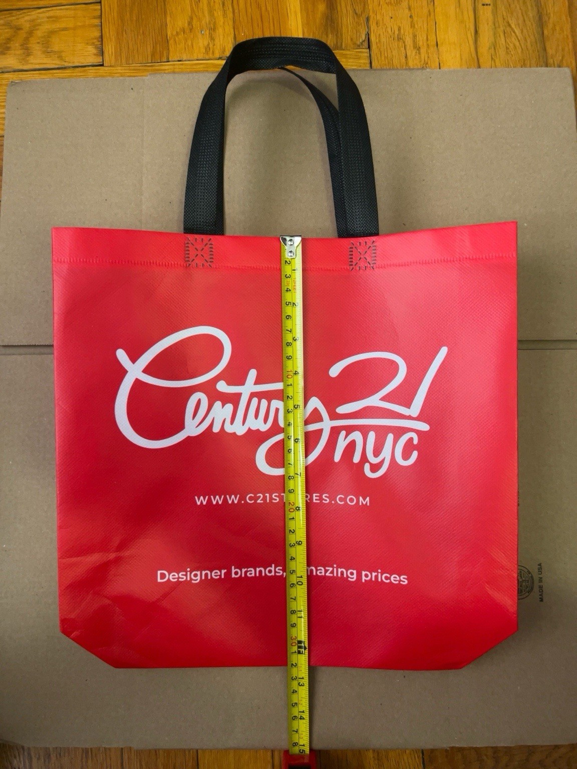 Century 21 NYC Red Reusable Shopping Tote Bag Black Handles Eco Grocery Medium