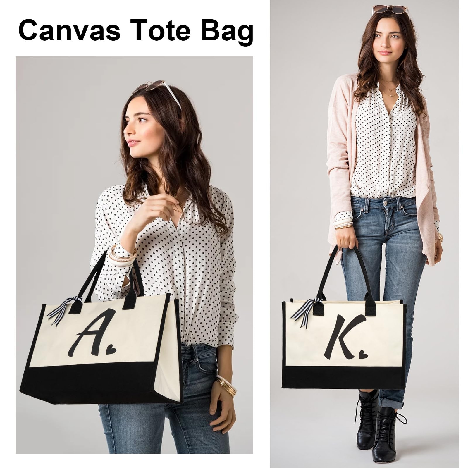 Initial Canvas Tote Bag Monogrammed Gift for Birthday Bridal Shower Wedding