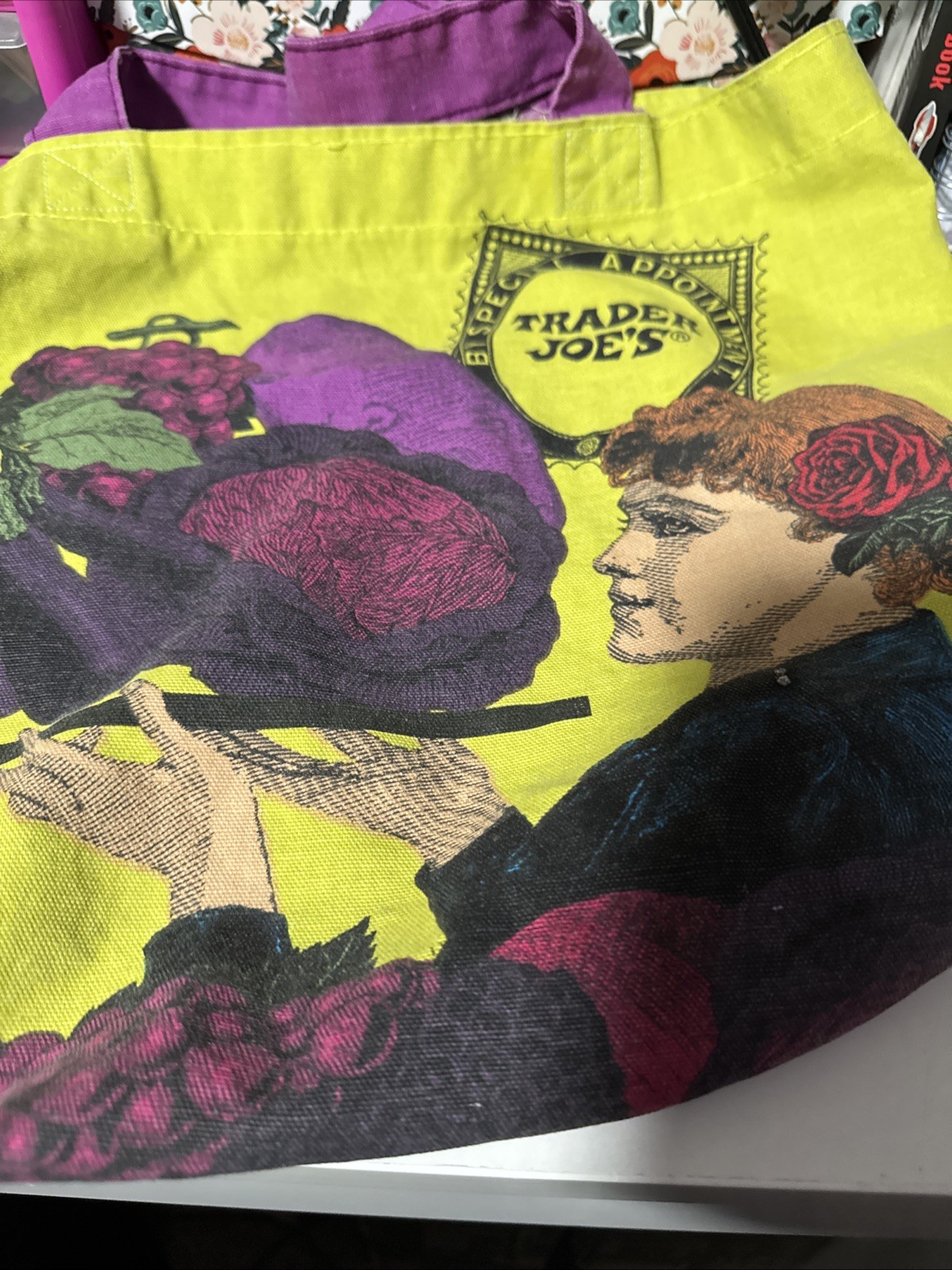 Trader Joe’s By Special Appointment Green Tote Reusable Bag Woman Fruit USA