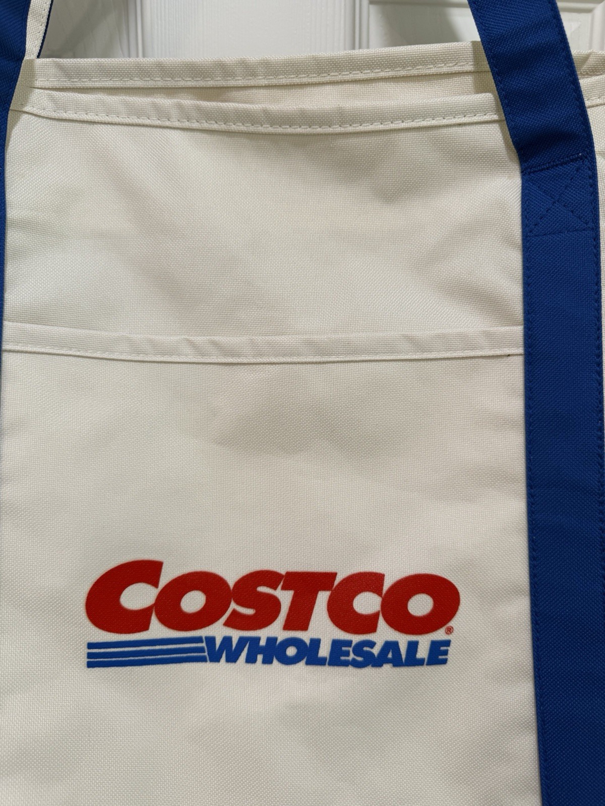 Costco Large Blue and White Zipper Cotton Canvas Shopping Tote Bag Reusable 15”
