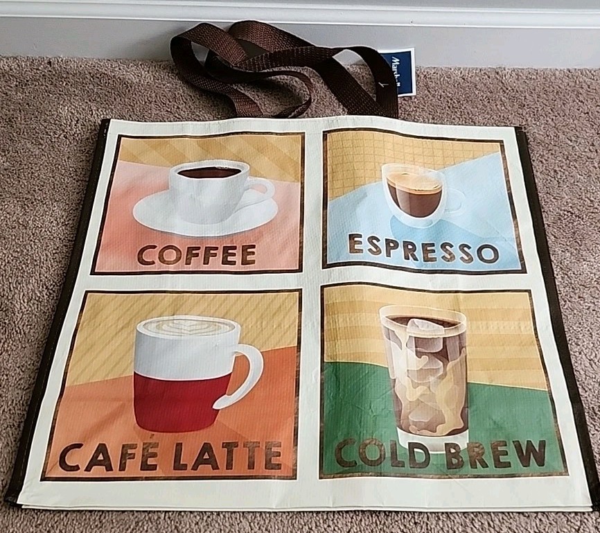Marshalls – Different Styles Of Coffees – Large Reusable Shopping Tote Eco Bag