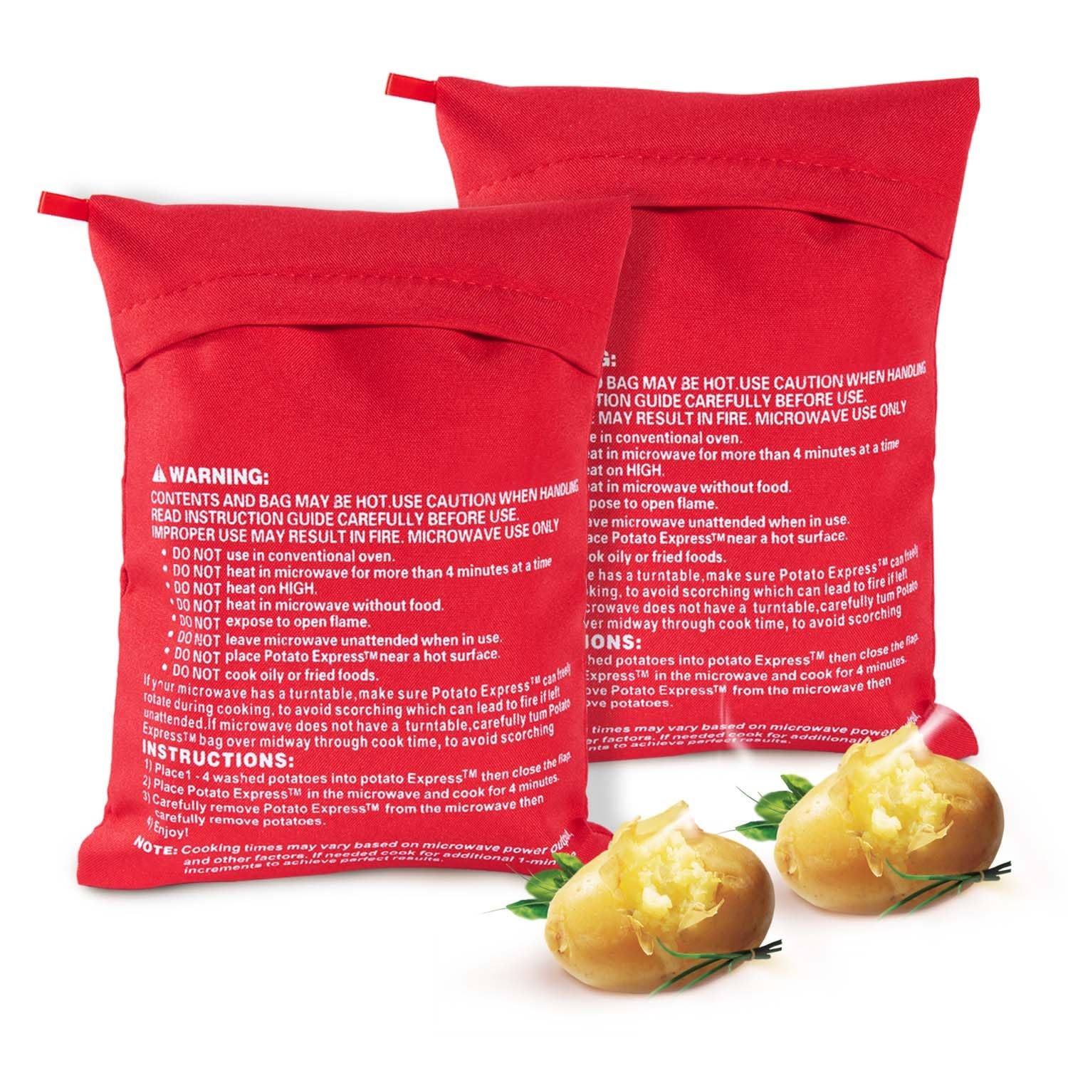 OBTANIM 2 Pack Microwave Potato Bag Reusable Baked Pouch One Size, Red