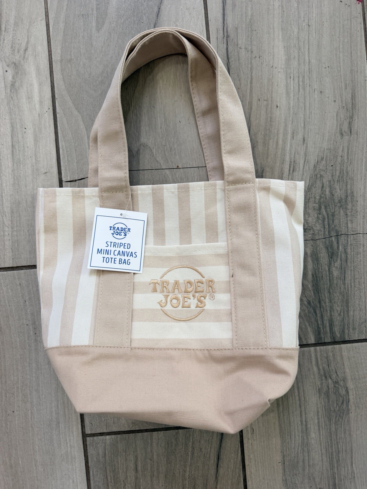 Trader Joe’s Limited Mini Canvas Pastel Striped Tote Bag 2026 Beige/Tan