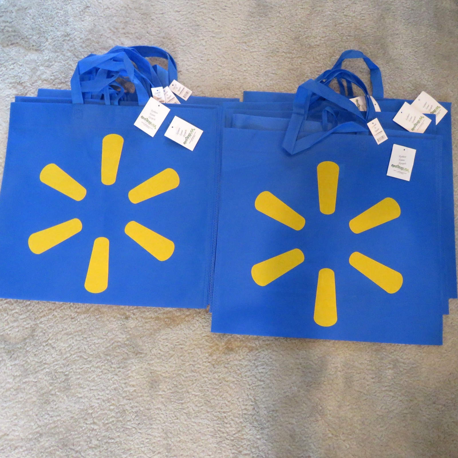 Lot 10 NEW NWT Walmart Reusable XLarge Tote Bags abt. 18″ L x 17 “T x 7” D