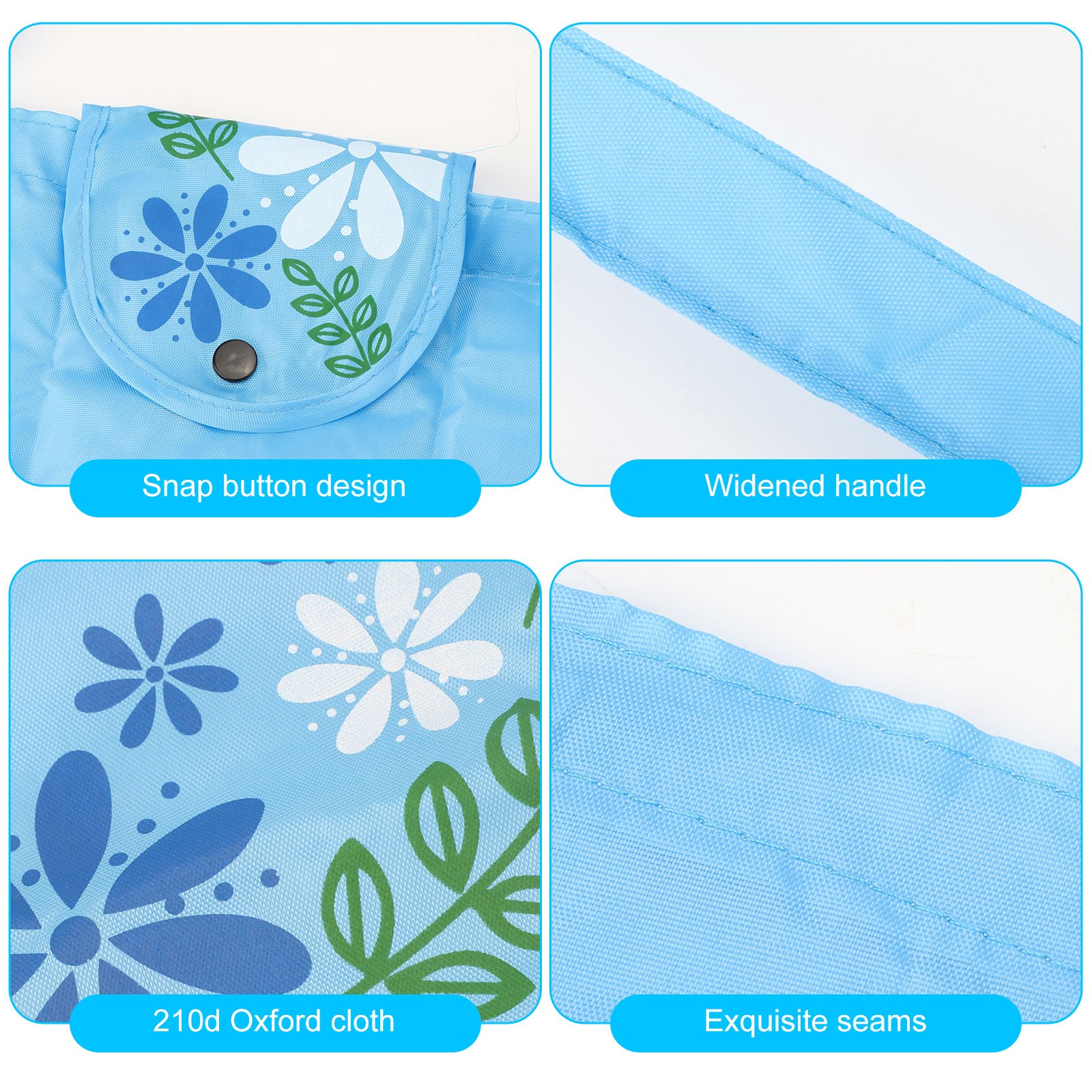 8PCS Foldable Reusable Shopping Bags Large Floral Grocery Totes with Snap Button