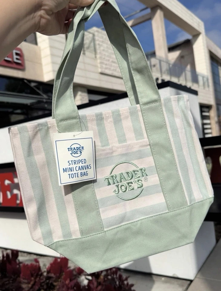 Trader Joe’s Mini Pastel Stripe Canvas Tote Bag Limited Edition Set Of 4