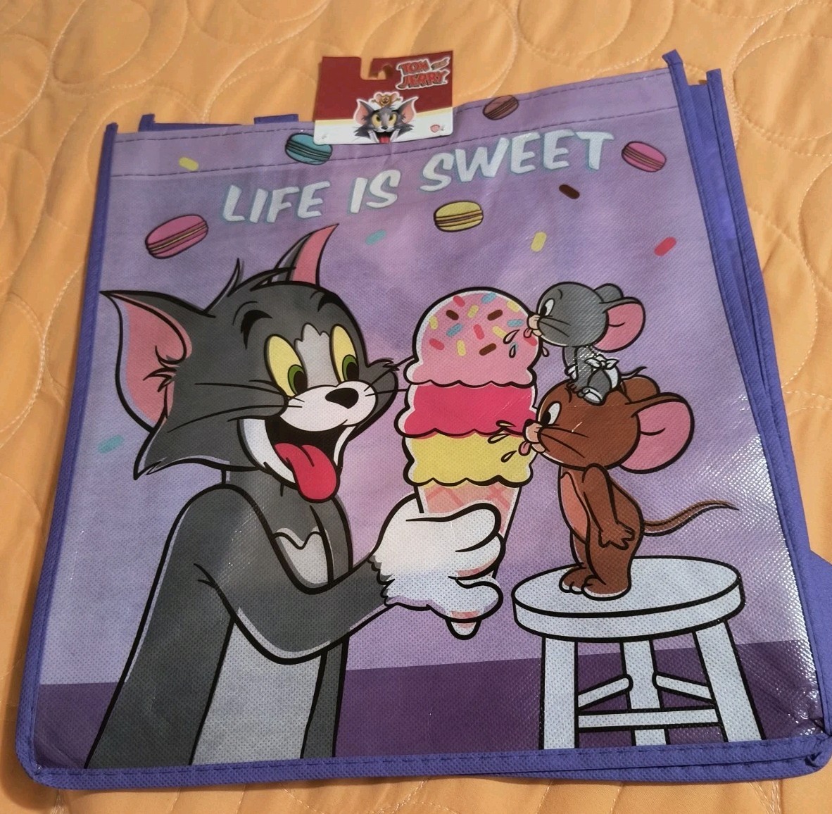 Warner Bros Tom and Jerry Purple Reusable Large Tote Gift Shopping Bag 🆕🆓 ship