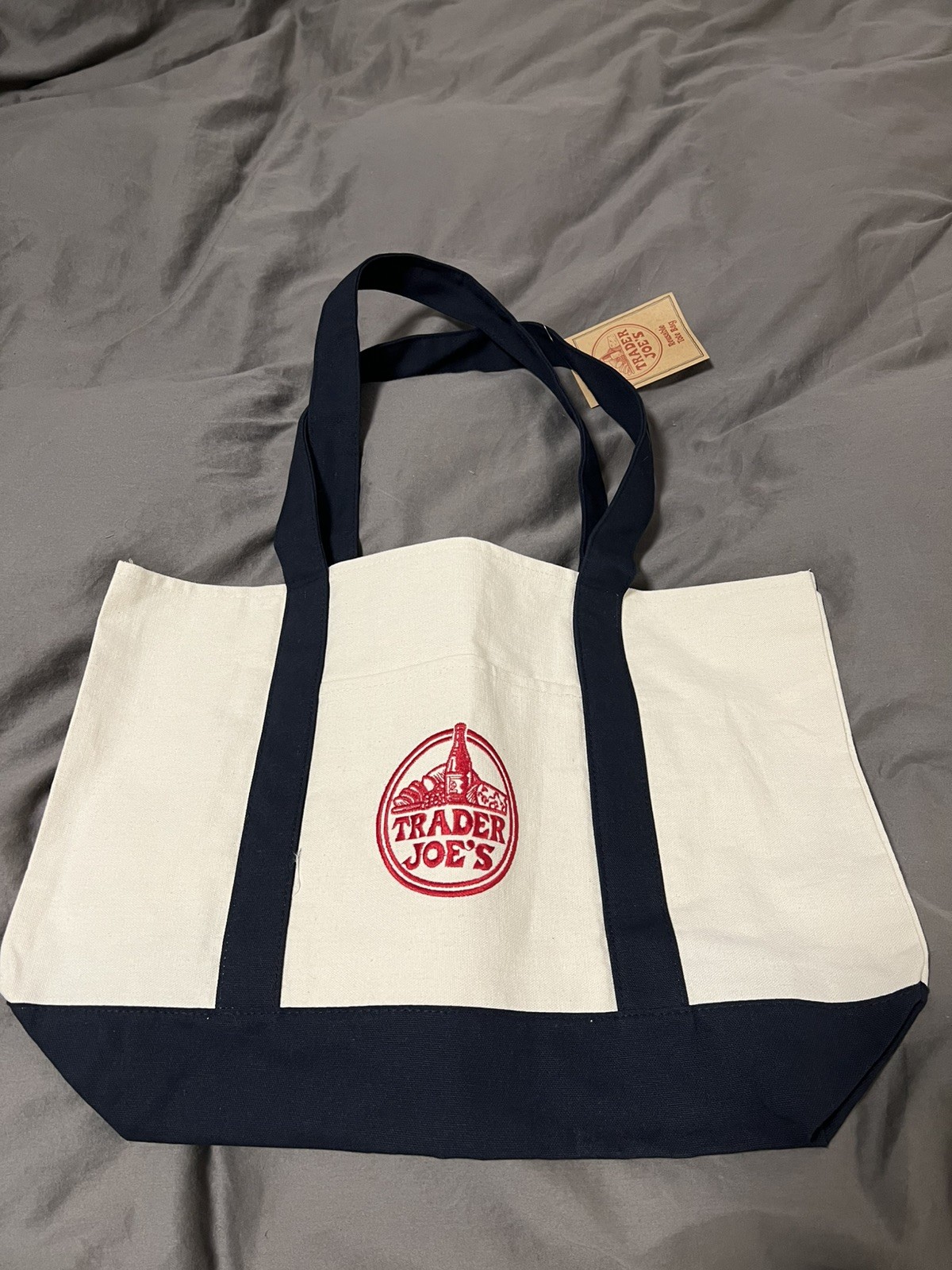 Trader Joe’s Bag Canvas Heavy Cotton Basic Style Shopping Navy Large