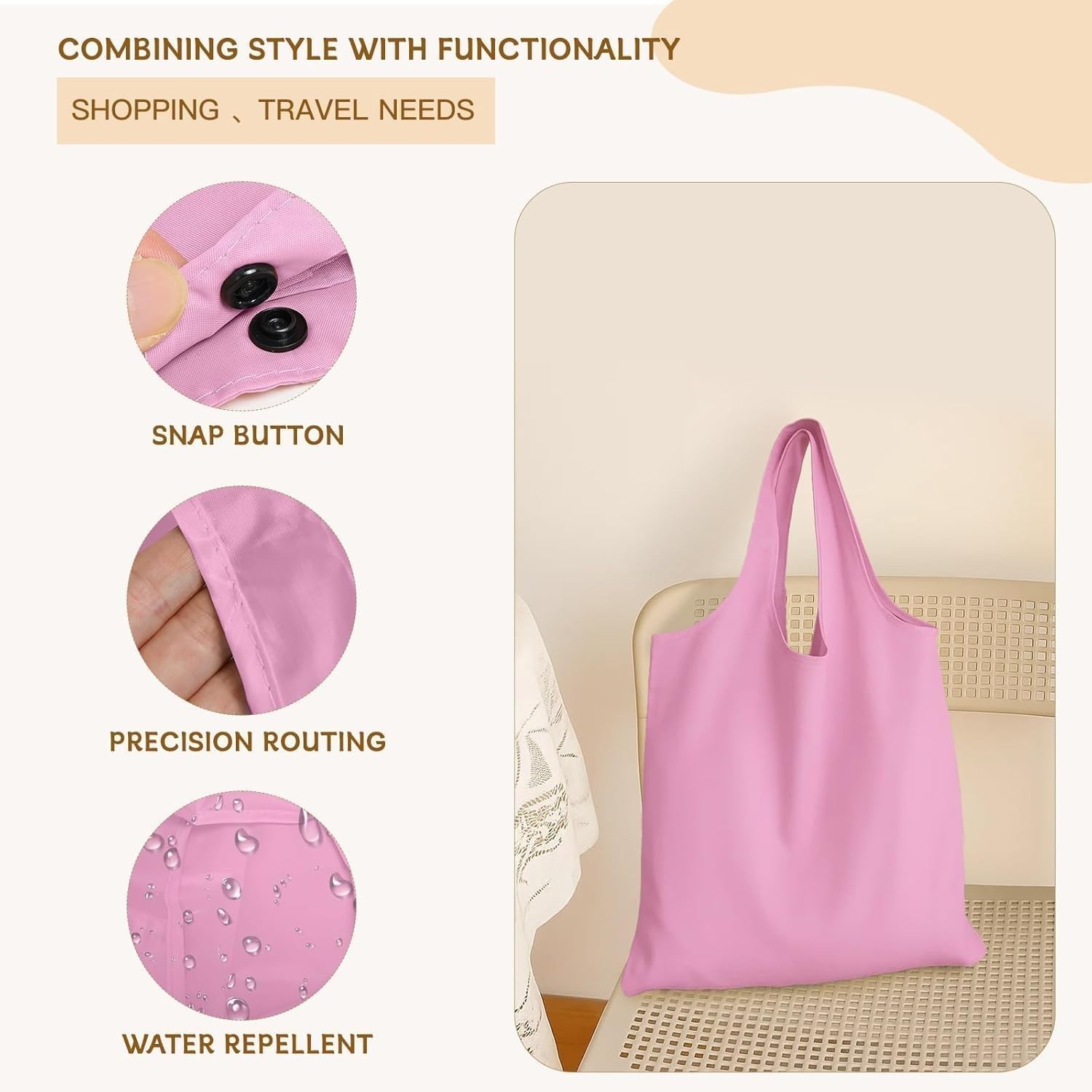 Waterproof Reusable Grocery Tote – 2 Pack Foldable Nylon Bags for Daily Use