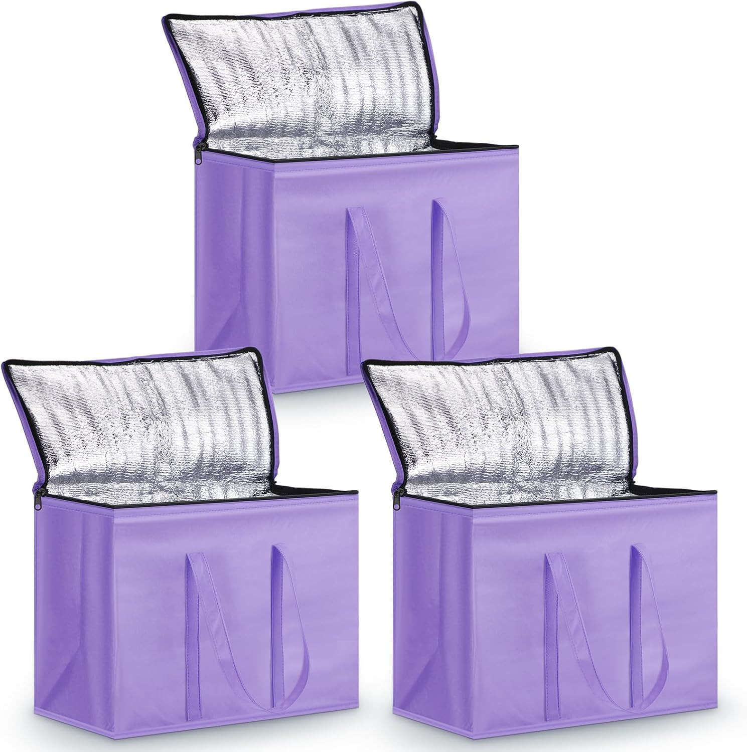 3 Pack Xl-Large Insulated Reusable Grocery Bags Foldable Cooler Bag Collapsible