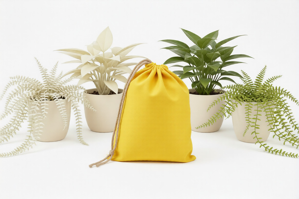 CharkaBags – 5 x 7 Inches Yellow Reusable Drawstring Muslin Bags Premium Quality