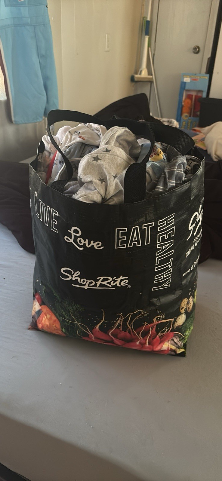 ShopRite Reusable Shopping Bag Black Multicolor Foldable All-Over Pattern