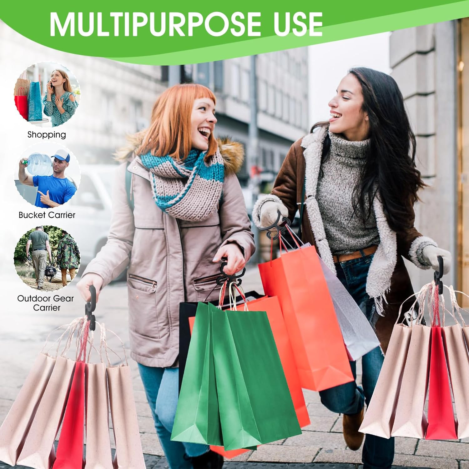 Grocery Bag Carrier, 2 Pack Grocery Bag Holder Each Holds up to 80Lbs, Durable
