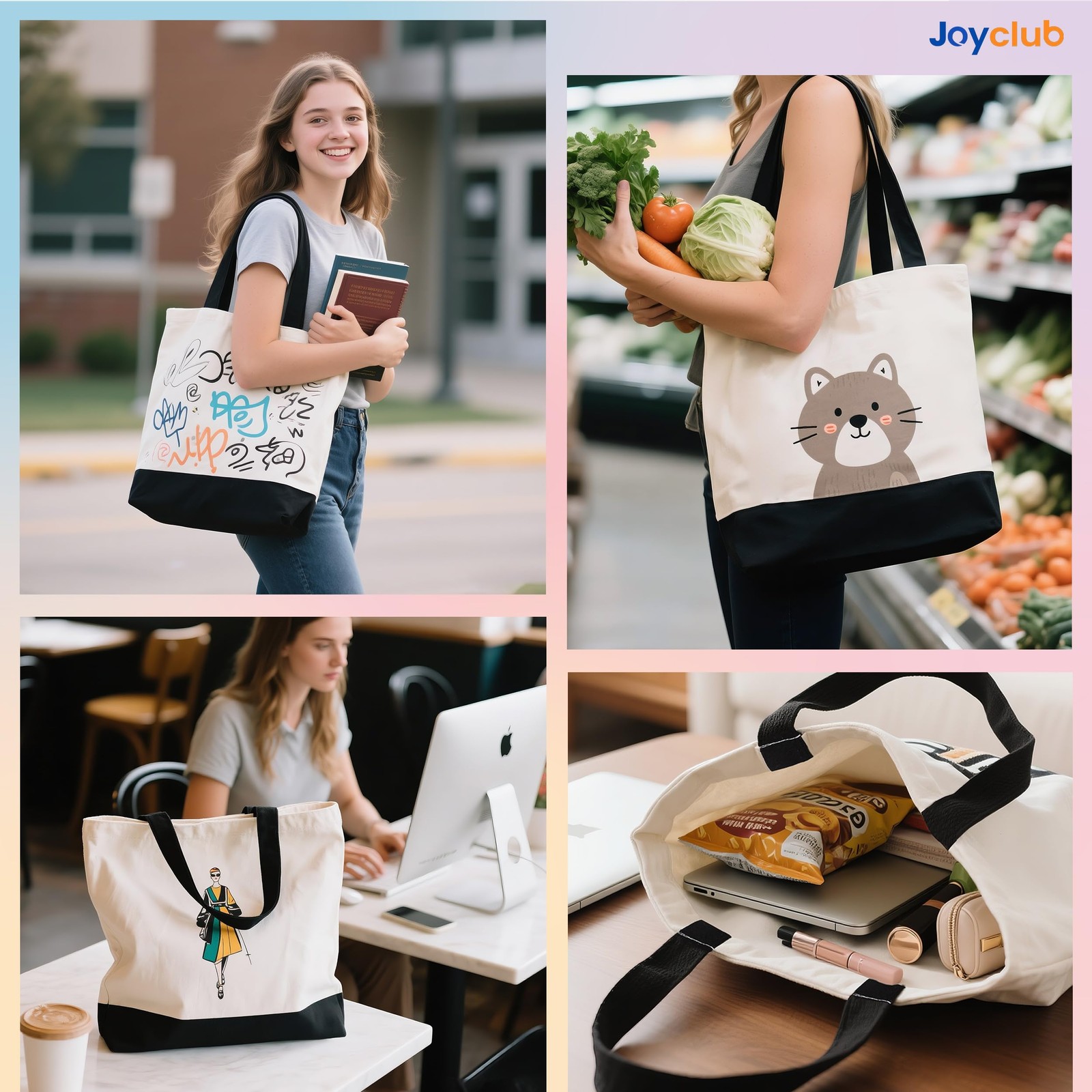 Joyclub 10 Pack Large Canvas Tote Bags Bulk Sublimation Blanks with Long Hand…
